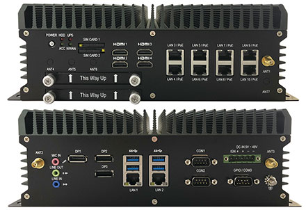 FleetPC-9-B-GTX1060 Car-PC (Intel Core i7-8700T 6x4.0Ghz, NVIDIA GeForce GTX 1060 GPU, Autostart-Controller, 9-48V Automotive PSU, 10x LAN, 3x dP, 4x HDMI) [<b>FANLESS</b>]